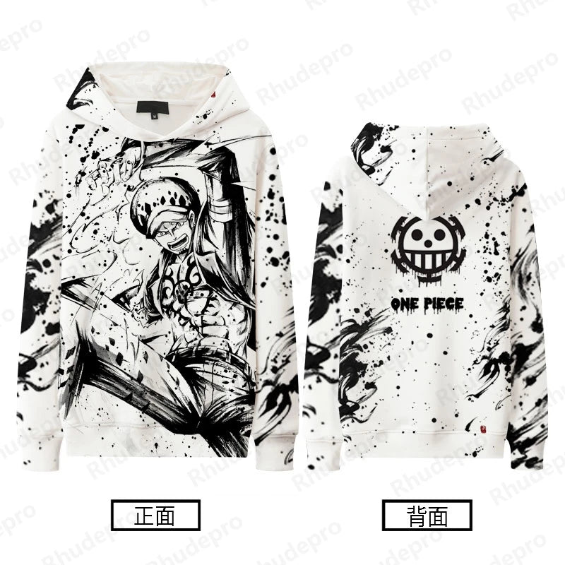 Monochrome One Piece Graphic Hoodies – Luffy, Zoro, Sanji, Shanks and More! (16 Variants)