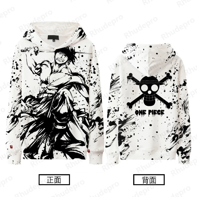 Monochrome One Piece Graphic Hoodies – Luffy, Zoro, Sanji, Shanks and More! (16 Variants)