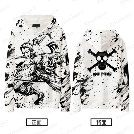 Monochrome One Piece Graphic Hoodies – Luffy, Zoro, Sanji, Shanks and More! (16 Variants)