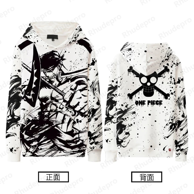 Monochrome One Piece Graphic Hoodies – Luffy, Zoro, Sanji, Shanks and More! (16 Variants)