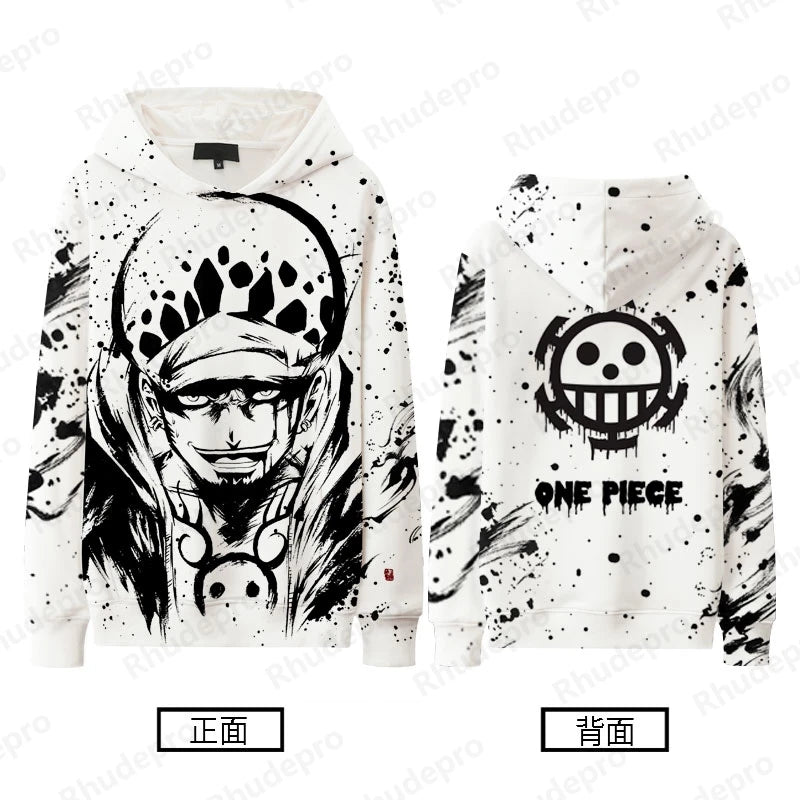 Monochrome One Piece Graphic Hoodies – Luffy, Zoro, Sanji, Shanks and More! (16 Variants)