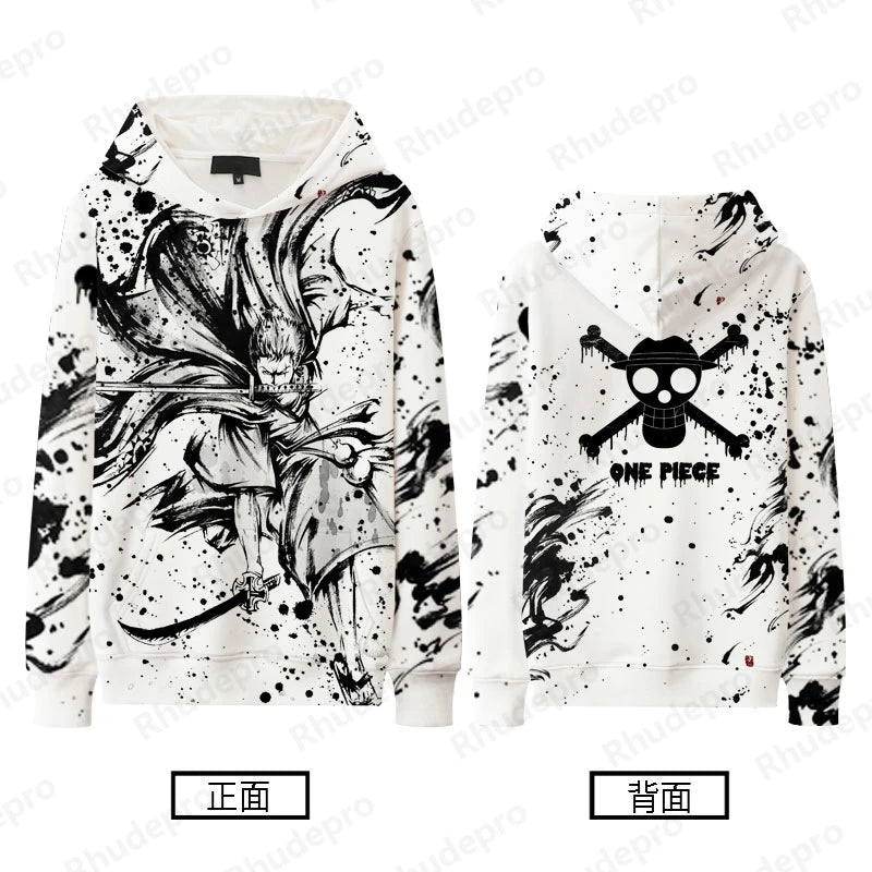 Monochrome One Piece Graphic Hoodies – Luffy, Zoro, Sanji, Shanks and More! (16 Variants)