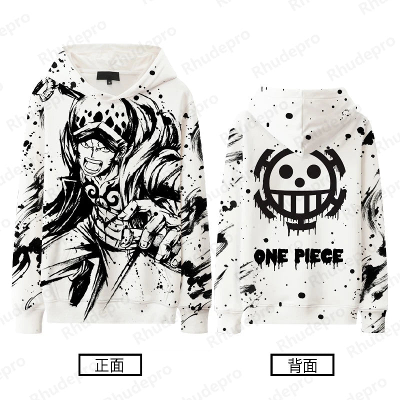 Monochrome One Piece Graphic Hoodies – Luffy, Zoro, Sanji, Shanks and More! (16 Variants)