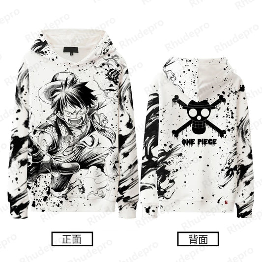 Monochrome One Piece Graphic Hoodies – Luffy, Zoro, Sanji, Shanks and More! (15 Variants)