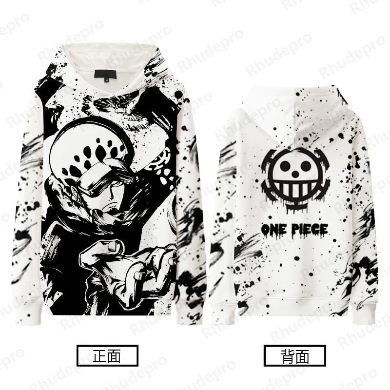 Monochrome One Piece Graphic Hoodies – Luffy, Zoro, Sanji, Shanks and More! (16 Variants)