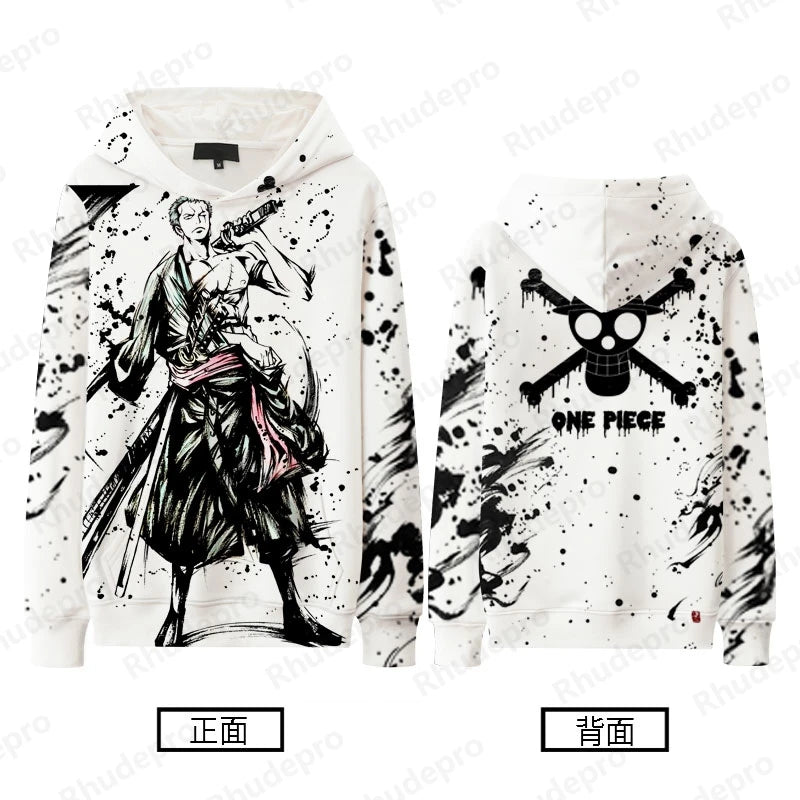 Monochrome One Piece Graphic Hoodies – Luffy, Zoro, Sanji, Shanks and More! (16 Variants)